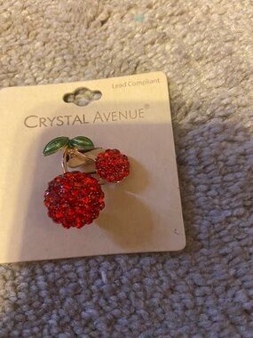 Crystal Avenue Red Cherry Cluster Brooch